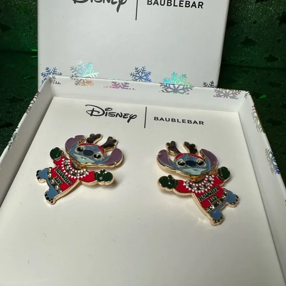 BaubleBar x Disney Stitch Naughty List Sweater Reindeer Antlers post earrings - Picture 8 of 11